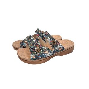 Alegria Leather Wonens size 41 (10½-11) Adjustable Slide Floral Krystal Sandals
